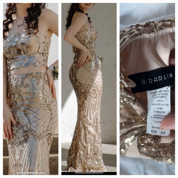 B Darlin size 3/4, gold two-piece dress - Picture 1 of 4